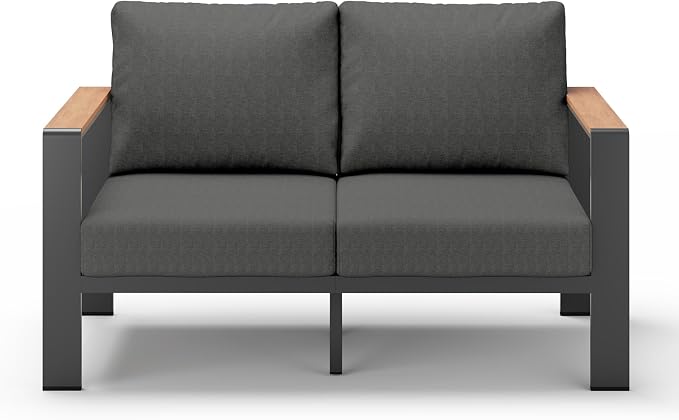 Aluminum Outdoor Patio Furniture Set, 4-Piece Patio Conversation Set with 5" Thick Cushions, Aluminum 360-Degree Large Outdoor Furntiure Set with Side Table and Loveseat, Graphite