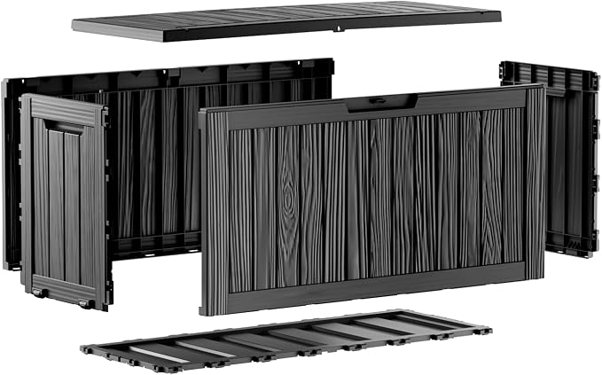 Pepe Tee Waterproof Resin Deck Box, Outdoor Storage Bin for Patio Furniture Cushions, All-Weather Garden Organizer & Seating Bench, Black