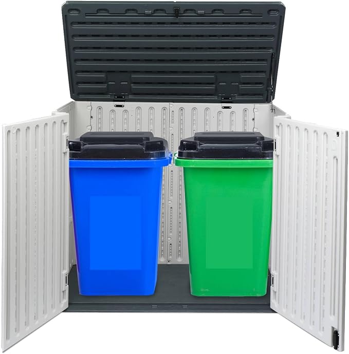 Large Outdoor Storage Box, 260 Gal Deck Box with 2 Doors, Patio Storage Box Storage Cabinet for Outdoor Furniture Gardening Tools Pool Supplies 50'' x 29'' x 41'' Easy Assembly (Grey&White)