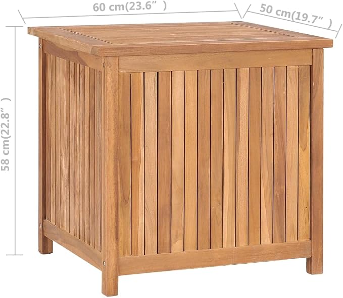 Wooden Patio Storage Box, Outside Storage Container for Patio Furniture, Wooden Deck Box, 23.6"x19.7"x22.8" Solid Wood Teak,-866