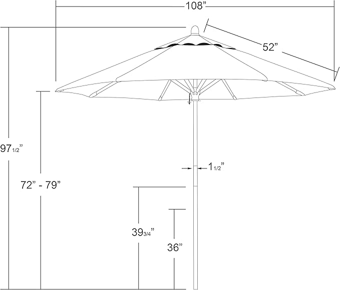 California Umbrella 9' Premium Commercial Hardwood Patio Umbrella, Manual Lift With Pacifica Ginkgo Fabric