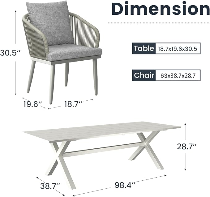 7-Piece Patio Dining Table Sets, Woven Wicker Dining Set with Rectangular Aluminum Table and Dining Chairs Modern Outdoor Dining Furniture Set for Outdoors and Indoors