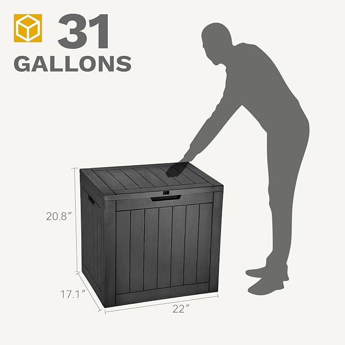 DWVO 30 Gallon Outdoor Storage Box with Side Handles and Lockable Lid, Weatherproof Resin Deck Box for Patio, Cushions, Garden Tools, and Supplies - Black