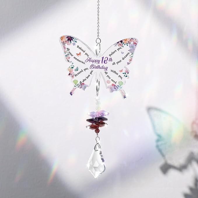 Funnli 18th Birthday Gifts for Girls Her, 18 Year Old Crystal Suncatcher | 18th Birthday Decorations for Girls, 18 Year Old Bday Gift for Friends Sister Daughter Window Hangings Home Decoration