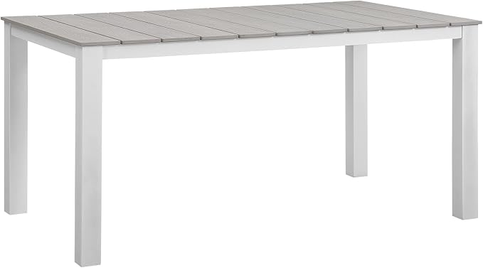 modway Maine Aluminum 5-Piece Outdoor Patio Dining Set with 63 inch Dining Table and Four Dining Armchairs in White Light Gray