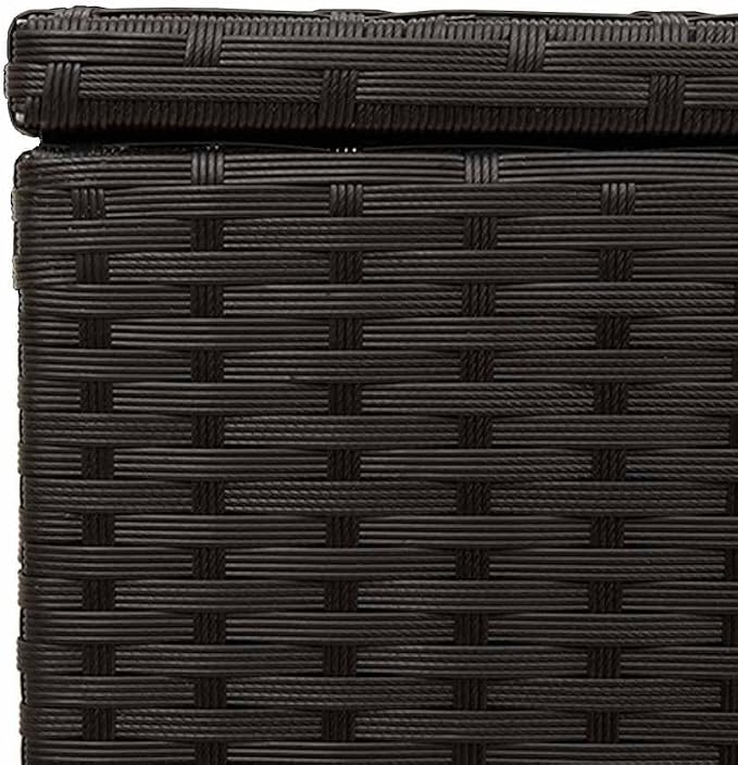 Garden Storage Box Black 50.4 Gallon Outdoor Storage Container with Wheels Water Resistant Poly Rattan for Patio Garden and Terrace