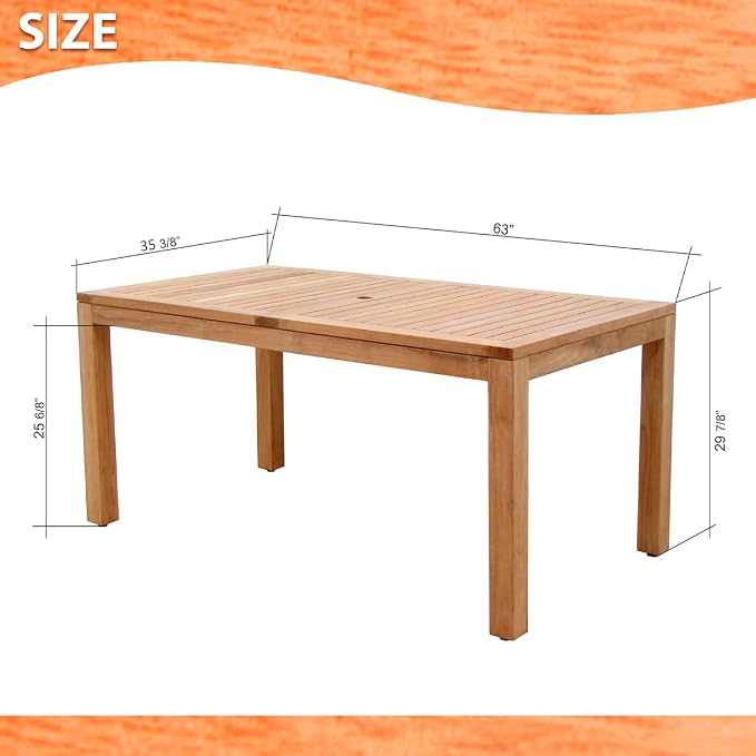Amazonia Pennsylvania 7-Piece Outdoor Rectangular Dining Table Set | Certified Teak | Ideal for Patio and Indoors