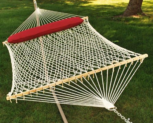 Netted Hammock with Attached Pillow - 156" x 60" - White and Beige