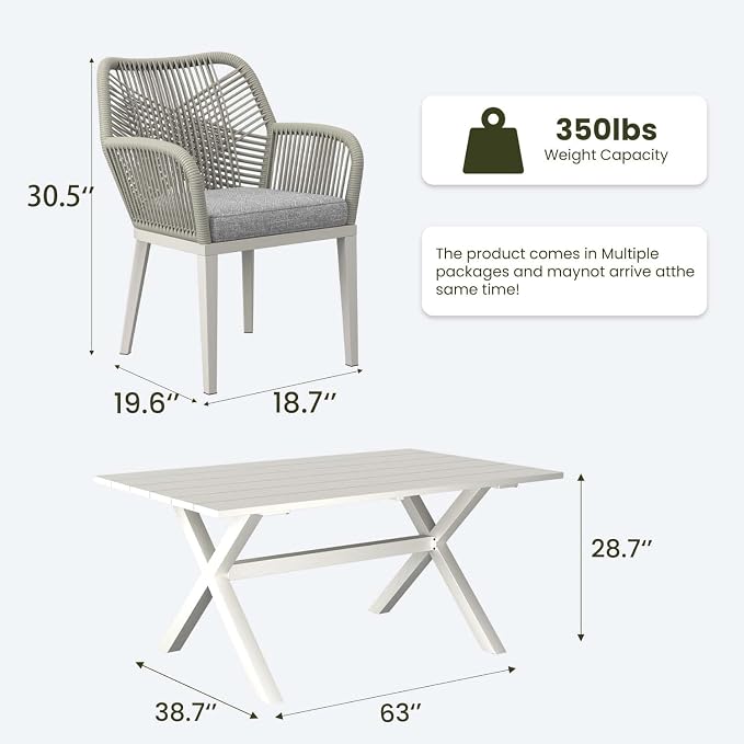 LayinSun Outdoor Dining Set for 10, 12 Pieces Patio Furniture Sets with Aluminum Dining Table and Rope Weave Chairs