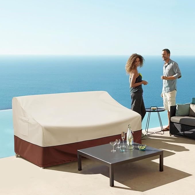 COSFLY Patio Furniture Covers Waterproof for Sofa, Outdoor Loveseat Cover Heavy Duty Fits up to 85W x 37D x 35H inches Brown