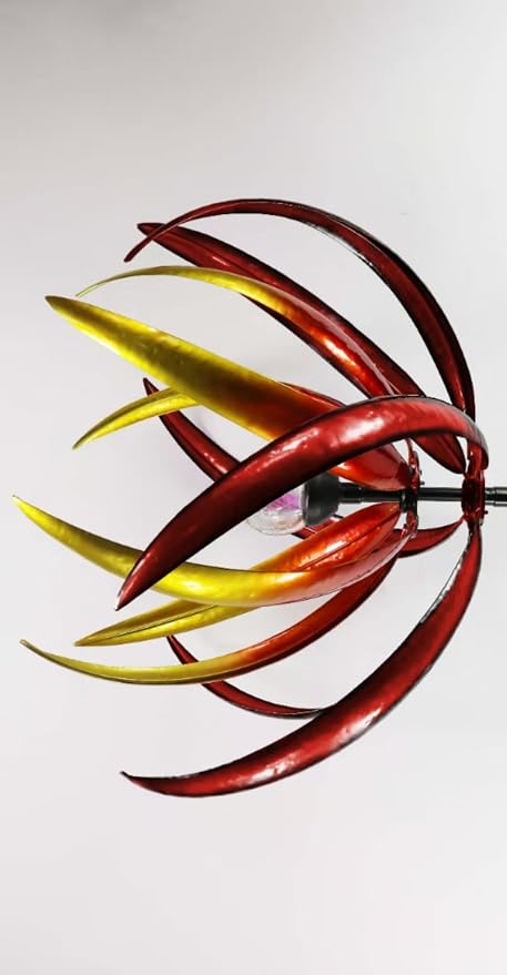 70 in Large Wind Spinners Outdoor, Solar Wind Sculpture, Red | Metal Windmill with Solar Multi-Color Light, All Weather Decor , Ideal Yard Art for Garden, Backyard, Lawn & Outdoor Decor