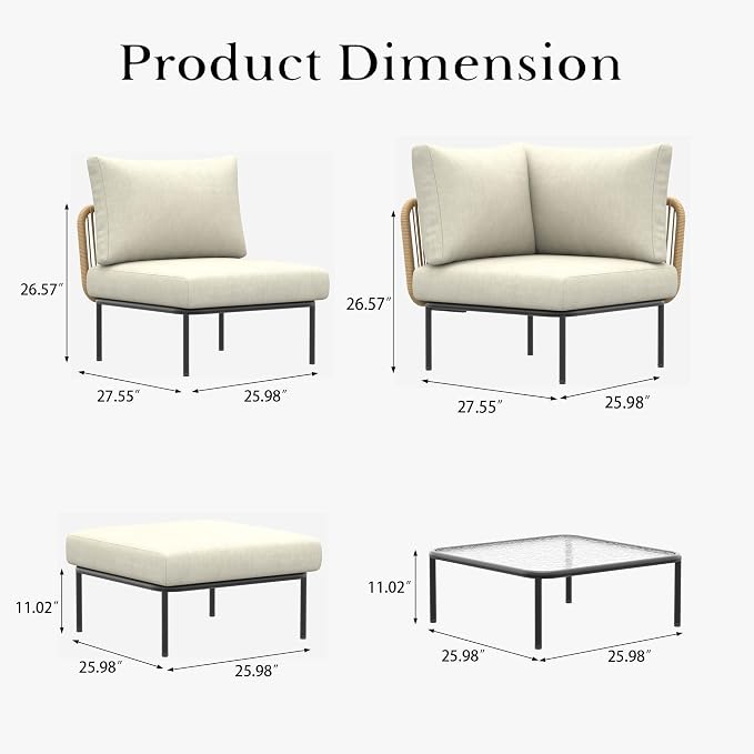 LayinSun 11 Pieces Aluminum Patio Furniture Set, Modern Modular Sectional Sofa with Coffee Table and Upgrade Thickness Cushion