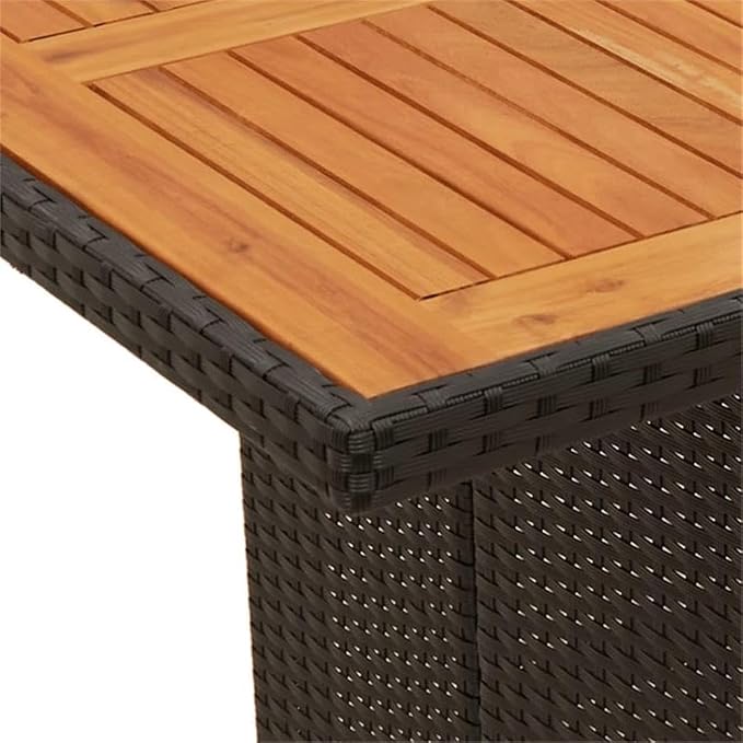 Afuera Living 11 Piece Poly Rattan Patio Dining Set, Black/Cream White, UV-Water Resistant, Solid Acacia Wood Table 94.5 in, Adjustable Reclining Chairs, Cushioned Seating for Outdoor Garden Terrace