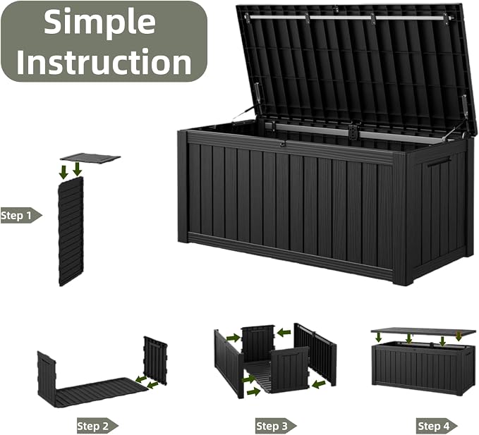 Outdoor Storage Deck Box, Large Patio Container for Garden Tools, Cushions and Yard Accessorie.Lockable Waterproof Resin Weatherproof Storage Container (Black, 180 Gallon)