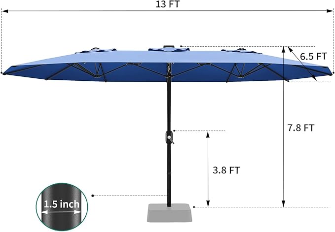 GarveeHome 13ft Large Patio Umbrellas with NO Base, Outdoor Double-Sided Rectangle Market Umbrella with Crank Handle, for Pool Lawn Garden