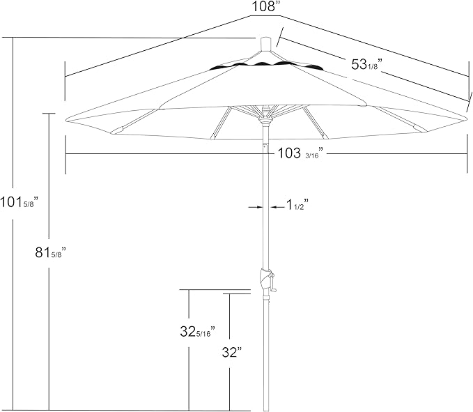 California Umbrella 9' Round Aluminum Market Umbrella, Crank Lift, Auto Tilt, Bronze Pole