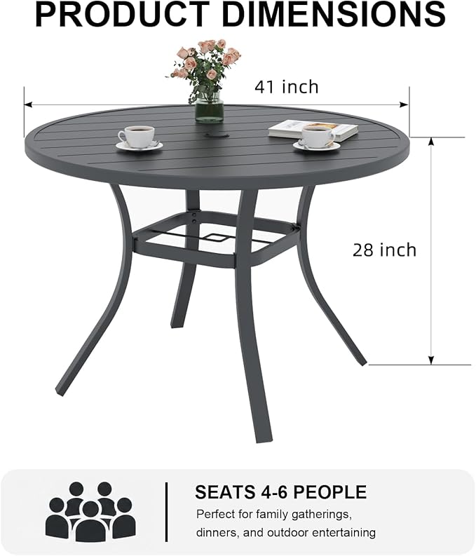 Anmutig 5 Piece Outdoor Patio Dining Set with 4 Swivel Dining Chairs & 41" Round Dining Table, All Weather Dining Furniture Set for Lawn Garden Brown