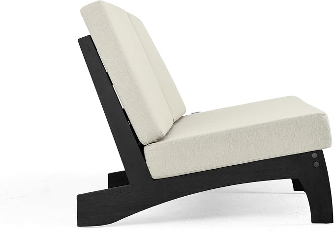 Outdoor Furniture Patio Couch, Weather Resistant 3-Seater Patio Sofa with Removable Cushion, Black Solid Wood Frame for Porch & Backyard Seating - Light Camel