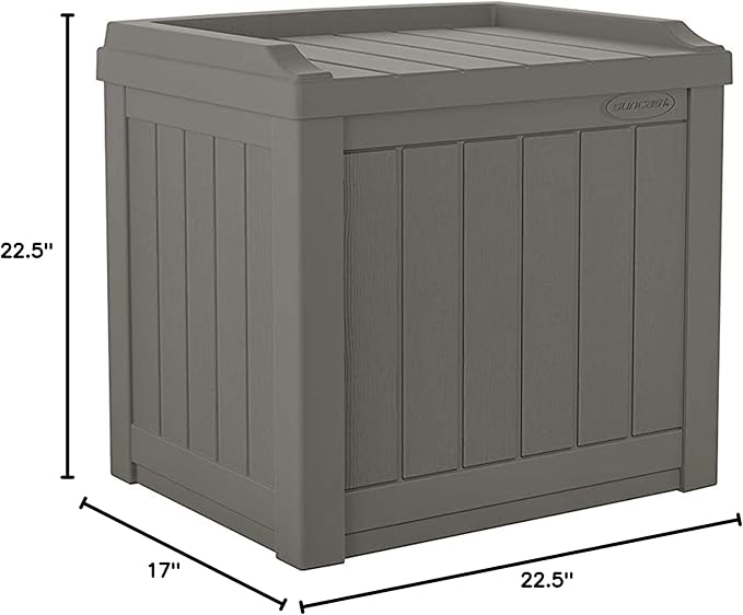 Suncast 22 gallon Indoor/Outdoor Backyard Patio Small Storage Deck Box with Attractive Bench Seat and Reinforced Lid, Stone (3 Pack)