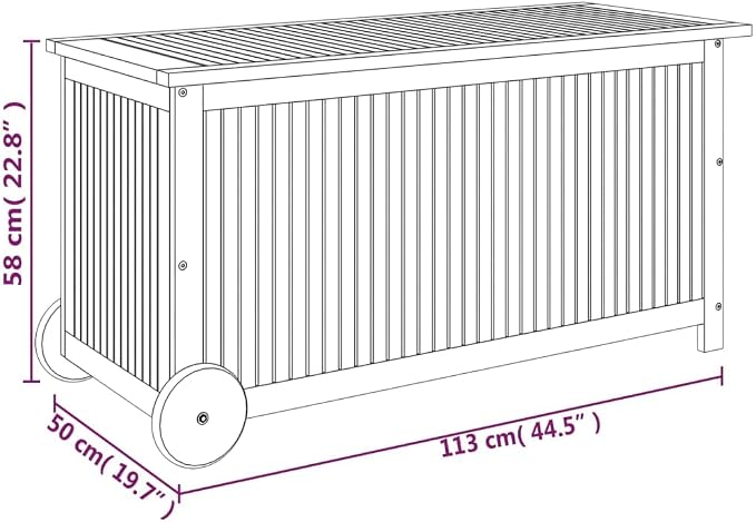 Outdoor Storage Box with Wheels, Wooden Patio Deck Box, Outdoor Cushion Storage Container Bin Chest for Patio Cushions, Outdoor Gardening Tools, 44.5"x19.7"x22.8" Solid Wood Acacia -AA
