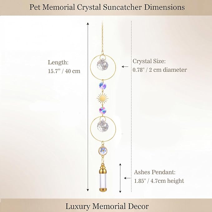 Yalikop Pet Memorial Suncatcher Dog Cat Memorial Gifts Pet Loss Bereavement Remembrance Sympathy Gifts Suncatcher Urn Bottle Ashes Pendant Cremation Jewelry Keepsake (Sun)