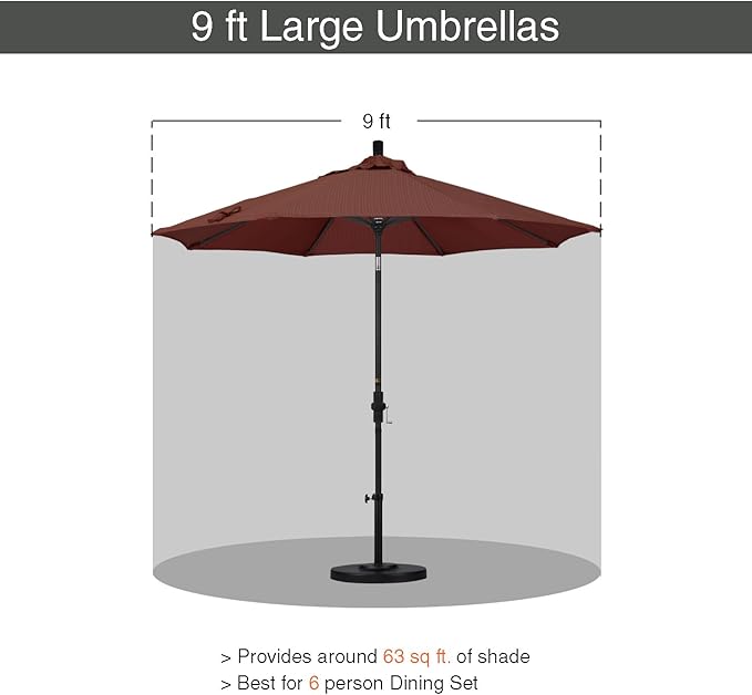 California Umbrella 9' Round Aluminum Market Umbrella, Crank Lift, Push Button Tilt, White Pole, Terrace Adobe Olefin