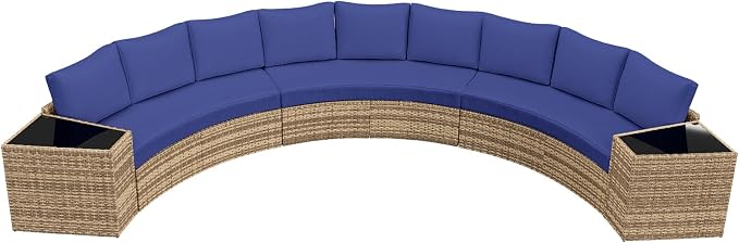 Jocisland 11-Piece All-Weather Wicker Conversation Set with Storage Table, Half-Moon Outdoor Sectional Sofa with Removable Cushions, Rattan Patio Furniture Set for Backyard, Garden & Deck, Blue