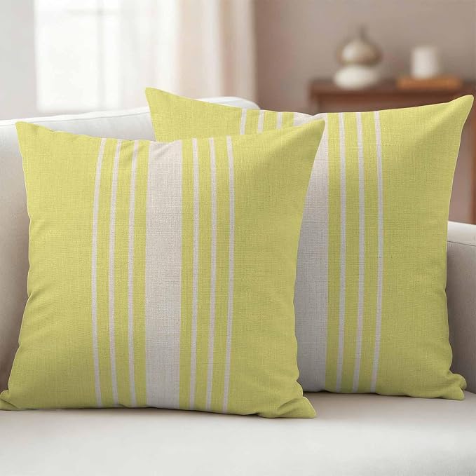 Yellow Beige Striped Outdoor Pillow Covers 16x16 Inch Throw Pillow Covers Set of 2 Waterproof Decorative Pillow Cases Modern Farmhouse Retro Lines Cushion Covers for Patio Furniture Garden Couch Sofa