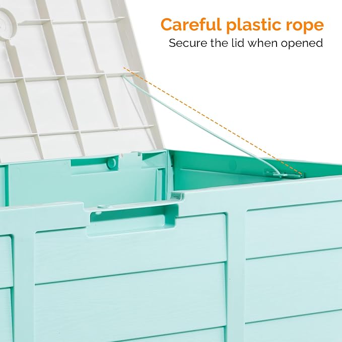 VINGLI 75 Gallon Outdoor Storage Box, Lockable Plastic Storage Containers with Lid, Patio Deck Box Furniture for Garden, Pool, Balcony, Yard (Green)