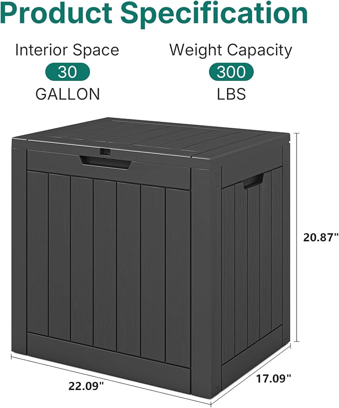 Skepphlay 30 Gallon Deck Box Outdoor Waterproof, Outdoor Storage Box Lockable, Resin Storage Bin for Package Delivery, Garden Tools, Patio Cushions (Black)