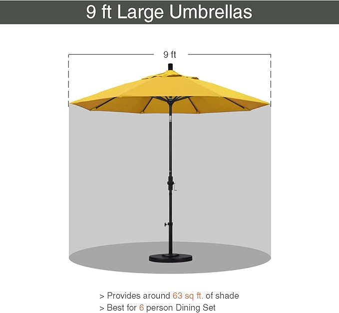 California Umbrella 9' Round Aluminum/Fiberglass Umbrella, Push Open, White Pole, Olefin Lemon Fabric