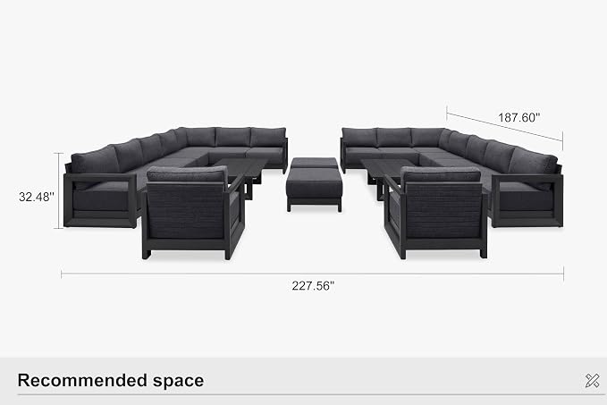 PURPLE LEAF Patio Furniture Set Enclosed Outdoor Couch with 9.6" Thick Cushion and Soft Pillows 20 Piece Modern Outdoor Conversation Sets with Table Outdoor Sectional Sofas for Yard Porch Deck, Grey