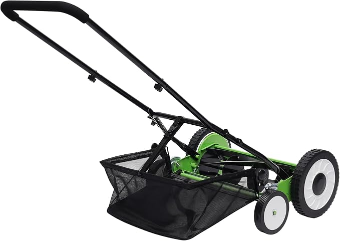 16Inch Manual Reel Lawn Mower with 5-Blades, 9-Gear Adjustable Mowing Height Quiet Operation Steel Blades Lawn Mower for Park Greening, Yards, Factory Greening