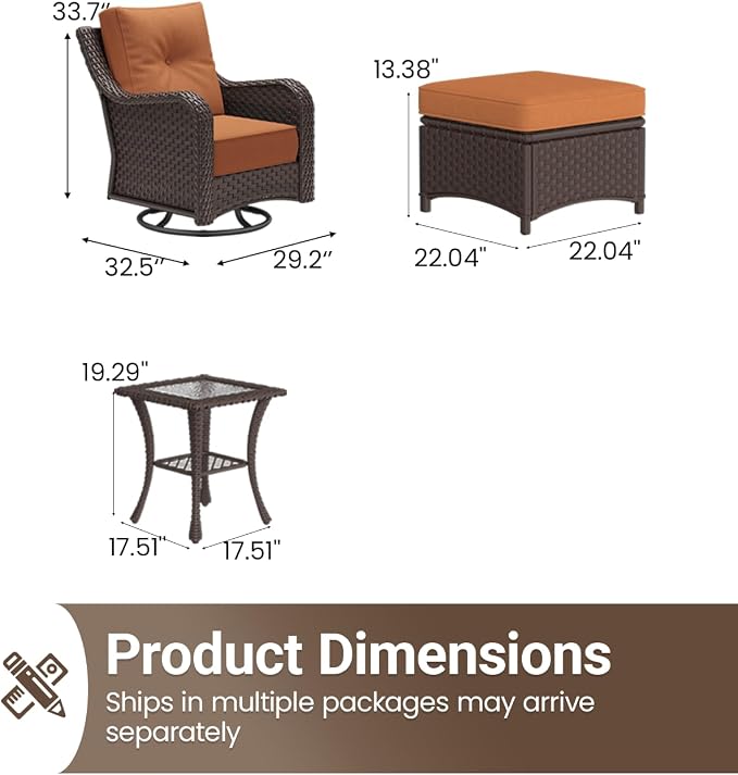 5 Pieces Outdoor Furniture Set with 6-inch Cushions, High Back Wicker Swivel Rocker Chairs with Coffee Table, Luxury Conversation Set for Deck Patio and Poolside