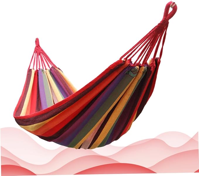 Outdoor Camping Hammock Canvas Swing Hanging Chair 190x85cm Portable Striped Hammock for Patio Garden Backyard Use