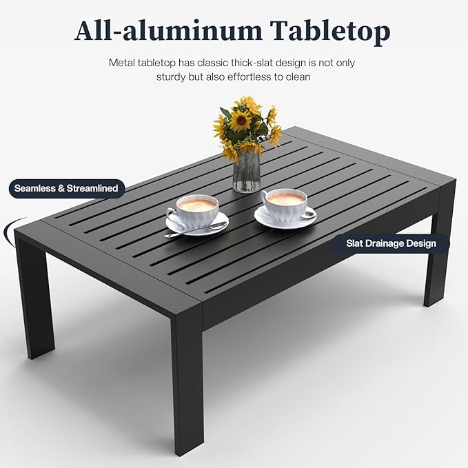 4 Piece Modern Aluminum Patio Furniture Set, Outdoor Patio Sectional Conversation Metal Seating Sets with Olefin Cushion and Coffee Table