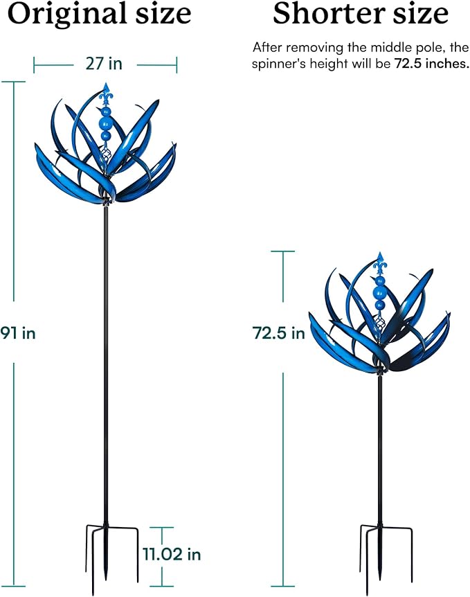 91 inch Wind Spinners Outdoor - Extra Large Outdoor Metal Wind Sculptures Spinners with Stake, Windmills for The Yard Garden, Yard Art Garden Lawn Decor - Blue (27" W x 91" H)