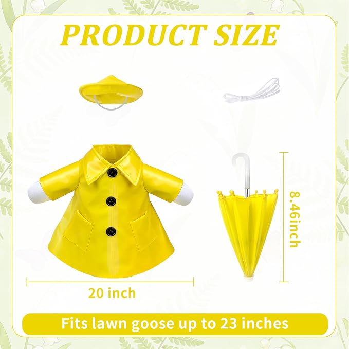 3 Pcs/Set Raincoat Porch Goose Outfits, Summer Lawn Goose Statue Raincoat Costume, Yard Goose Clothes Raincoats Umbrella Hat Outfit for 23" Statue Patio Garden Decoration Yellow
