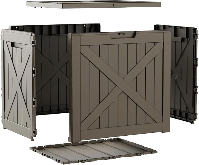 Deck Box Large Outdoor Storage for Patio Furniture,Outdoor Cushions,Garden Tools and Pool Supplies,Waterproof,Resin,Lockable (Grey, 32 Gallon)
