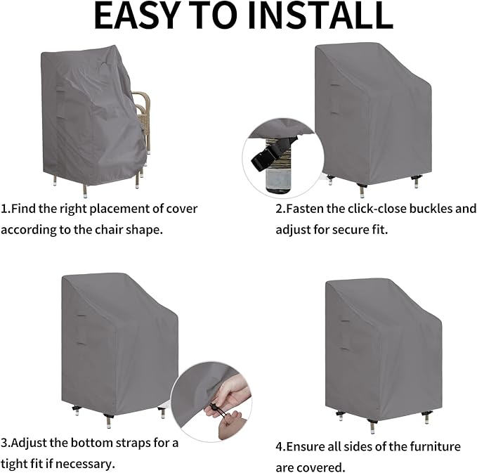 Easy-Going Stackable Patio Chair Cover UV Resistant Outdoor Chair Cover Waterproof Lawn Patio Furniture Covers Fits for 4-6 Stackable Dining Chairs (1 Pack-28Wx36Dx47H inch, Grey)