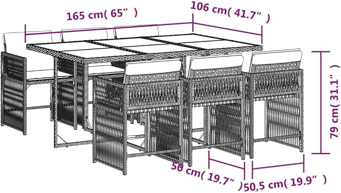 7 Piece Outdoor Dining Set, Acacia Wood and Poly Rattan Patio Furniture with 6 Comfortable Chairs, Foldable Garden Dining Table for Backyard Balcony