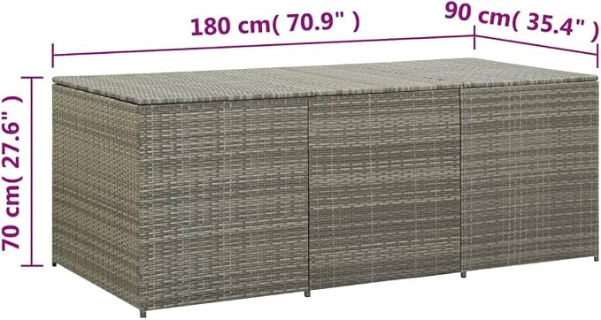 Patio Storage Box Deck Storage Box Outdoor Storage Box Indoor Wicker Storage Bin for Patio Furniture Cushions, Pillows, Garden Tools, Poly Rattan Gray, 70.8"x35.4"x29.5" -AA