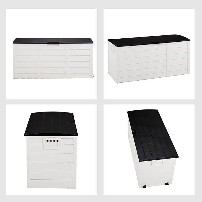 75 Gallon Deck Box Organizer with Wheels, Doubles as 2-Person Bench Seat, Large Plastic Outdoor Storage and Seating with Lockable Lid for Garden, Pool, and Patio (White)