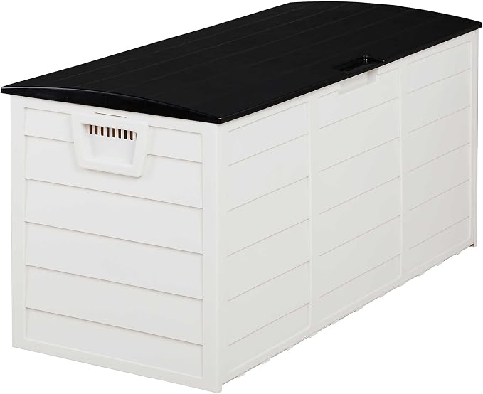 75 Gal Plastic Storage Chest with Smooth-Rolling Wheels, All-Weather Garage Organizer for Gardening Tools, Seasonal Decor, Pet Supplies, Easy Assembly, Outdoor Storage Container Deck Box, No Padlock