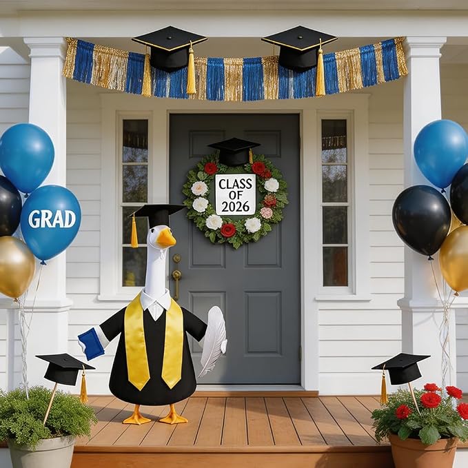 Graduation Porch Goose Outfit for 23" Porch Goose Holiday Graduation Gown Costume Party Outdoor Garden Patio Yard Lawn Art Decoration (Black)