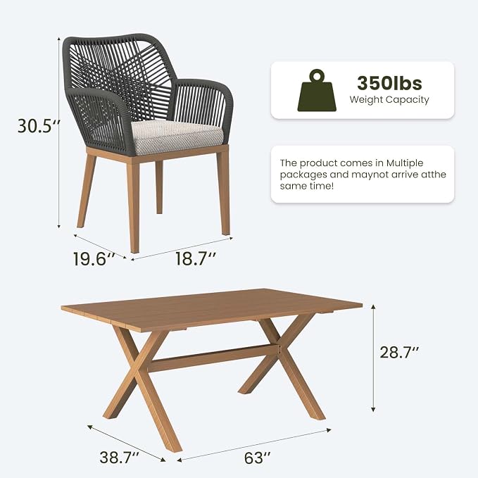 LayinSun Outdoor Dining Set for 8, 9 Pieces Patio Furniture Sets with Aluminum Dining Table and Rope Weave Chairs