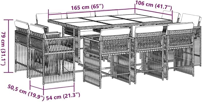 11 Piece Garden Dining Set, 10 Seater Outdoor PE Rattan Dining Table and Chairs with Washable Cushions, Space Saving Furniture Set for Patio Terrace and Backyard, Black and Cream