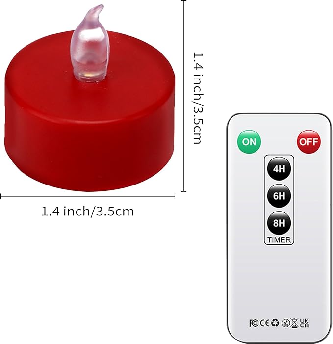 Hanzim Tea Light Candles with Remote Control,Flickering Flameless LED Candle,Long Lasting 400+Hours,Battery Operated with Timer for Home Decoration Seasonal &Festival Celebration Red (24pcs)