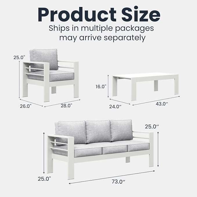 4 Pieces Modern Aluminum Patio Furniture Set, Outdoor Conversation Sets Metal Sectional Sofa with Coffee Table