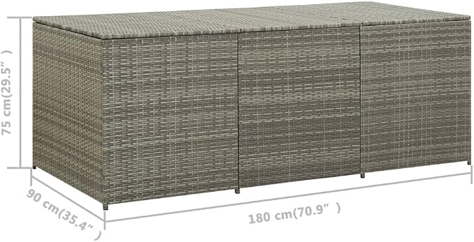 Patio Storage Box Poly Rattan 70.9"x35.4"x29.5" Gray Patio Garden Outdoor Storage Container, Furniture Deck box (Weight:56.88 lbs)